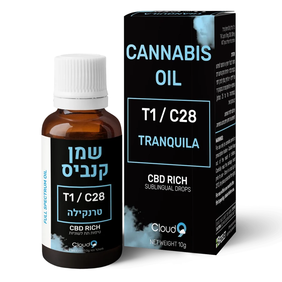בקבוק וקופסה של שמן טרנקילה 28 של Cloud-9